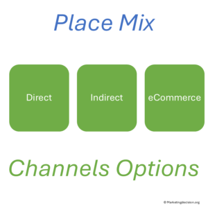Channel strategy diagram showing direct, indirect, and e-commerce options