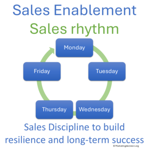 Manager leading a structured sales review meeting to sustain rhythm and performance